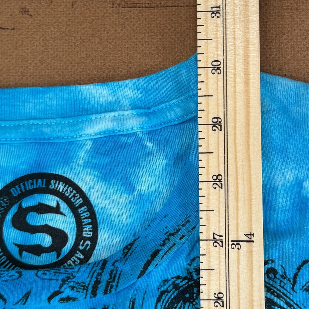 Sinist3r Brand Mens Large Blue Tie Dye Gothic Cross Graphic T-Shirt Cotton - Picture 6 of 6